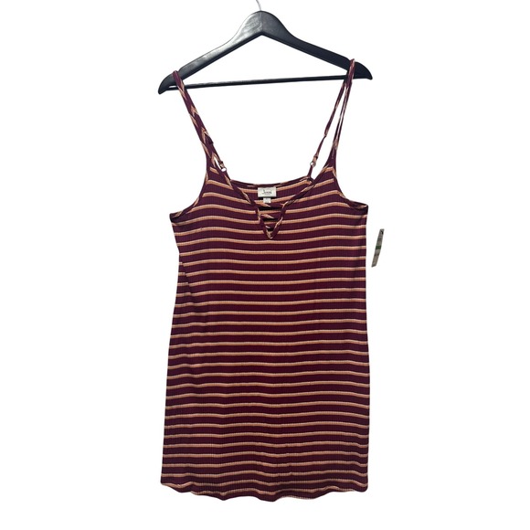 Jenni Intimates Plum Wine Striped Ribbed Sleeveless Mini Dress - Size Large - Picture 1 of 7